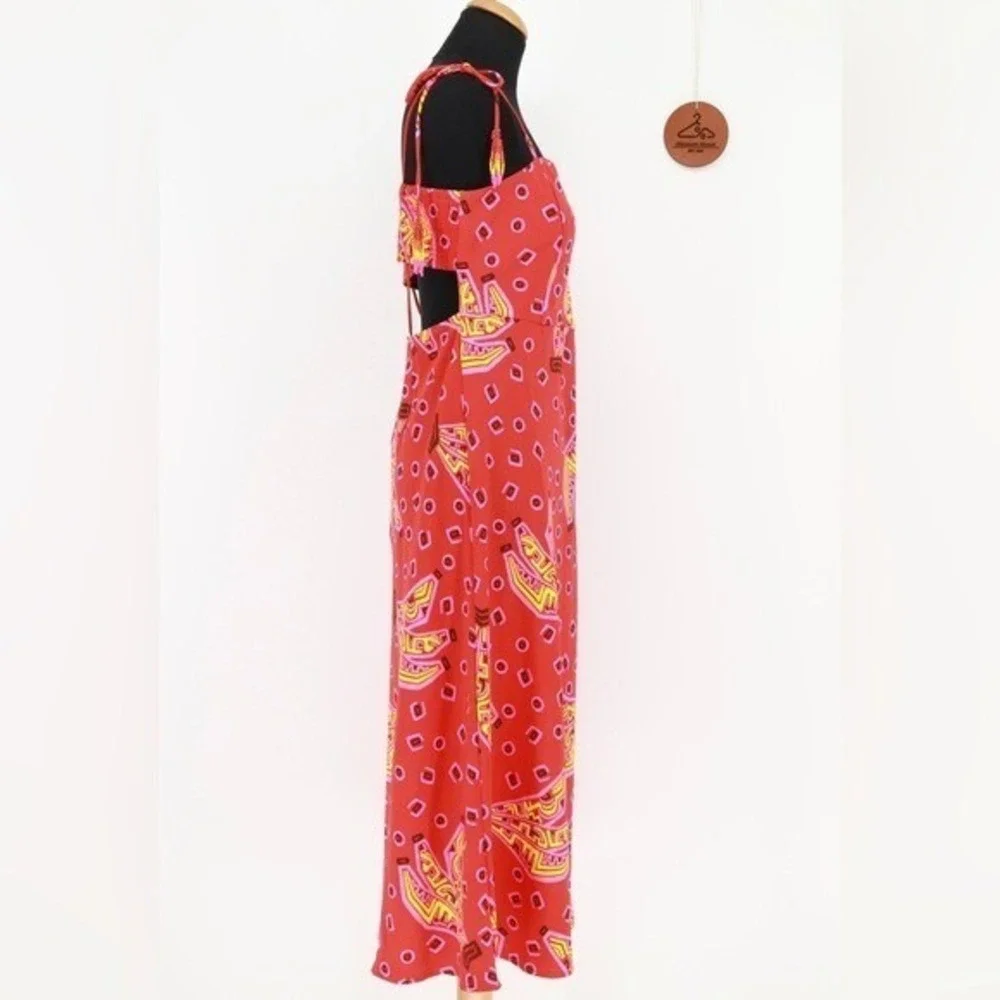 House of Harlow 1960 Banana Print Cutout Dress Beaded Tassels Medium NWT Resort - Picture 2 of 9